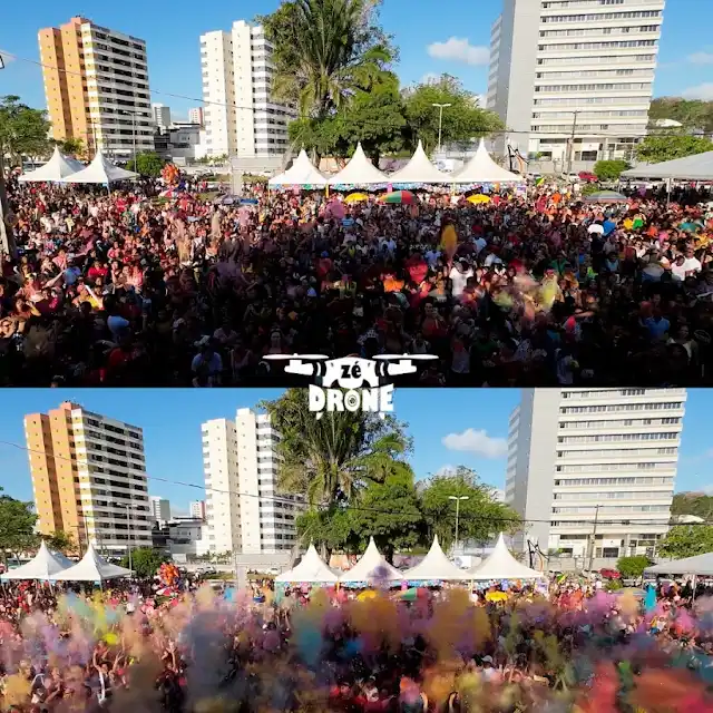 Cobertura aérea de evento com grande público captada por drone